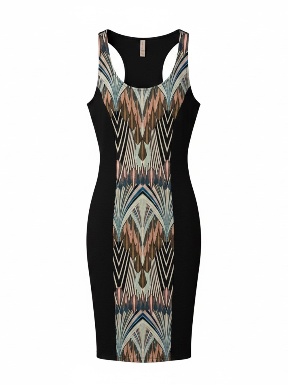 Xhilaration Black Midi Tank Dress with Multicolor Geometric Panel